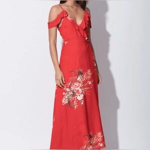 Elegant Red Floral beach Maxi Dress